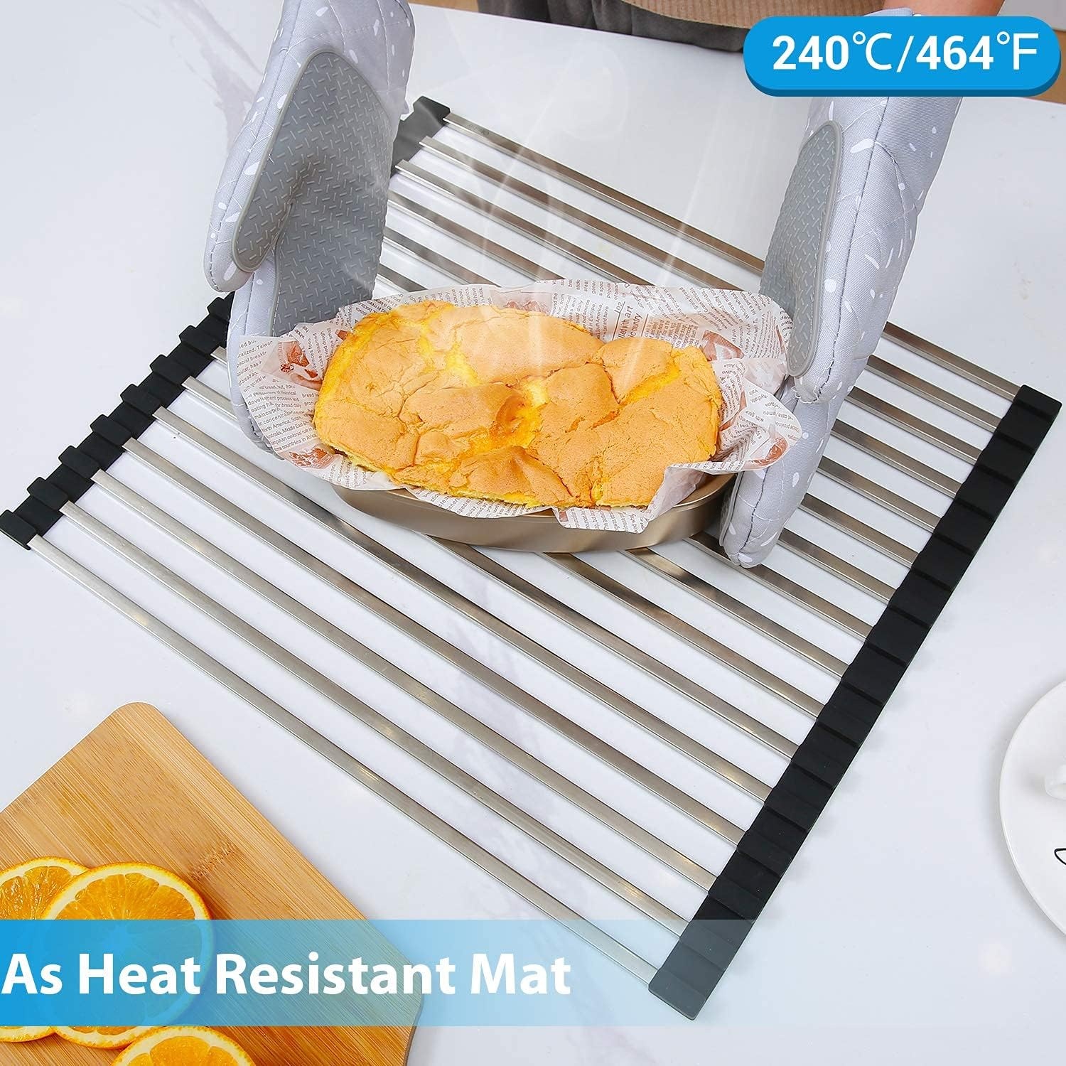 image:imageSink Drying Rack Black Roll Up Ohuhu 176 L x 15 W Over the Sink Dish Drying Rack Unique Square Tubes Stainless Steel Rolling Dish Drainers HeatResistant for Kitchen Counter Organizer Space Saving
