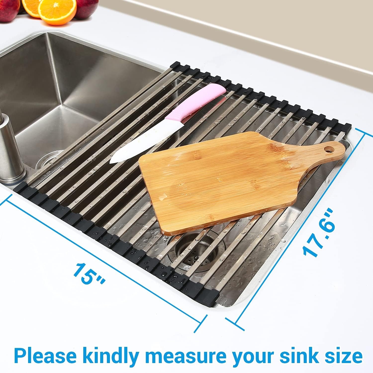 image:imageSink Drying Rack Black Roll Up Ohuhu 176 L x 15 W Over the Sink Dish Drying Rack Unique Square Tubes Stainless Steel Rolling Dish Drainers HeatResistant for Kitchen Counter Organizer Space Saving