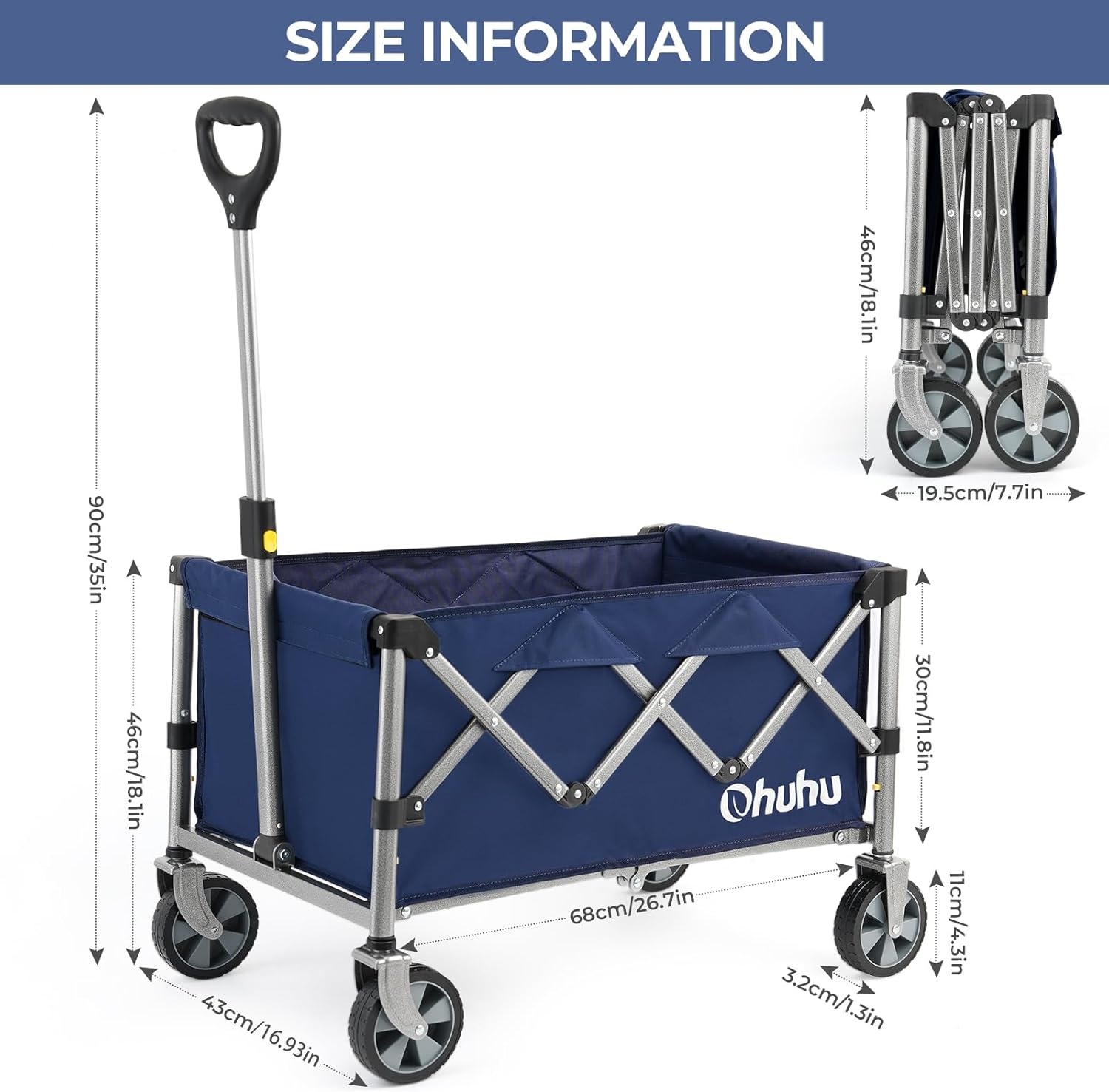 image:imageWagon Cart Foldable Utility Wagons Ohuhu Collapsible Folding Shopping Carts with Wheels 85L330 LB Capacity 600D Oxford Fabric HeavyDuty Portable Grocery Wagon for Sports Camping Picnic Garden