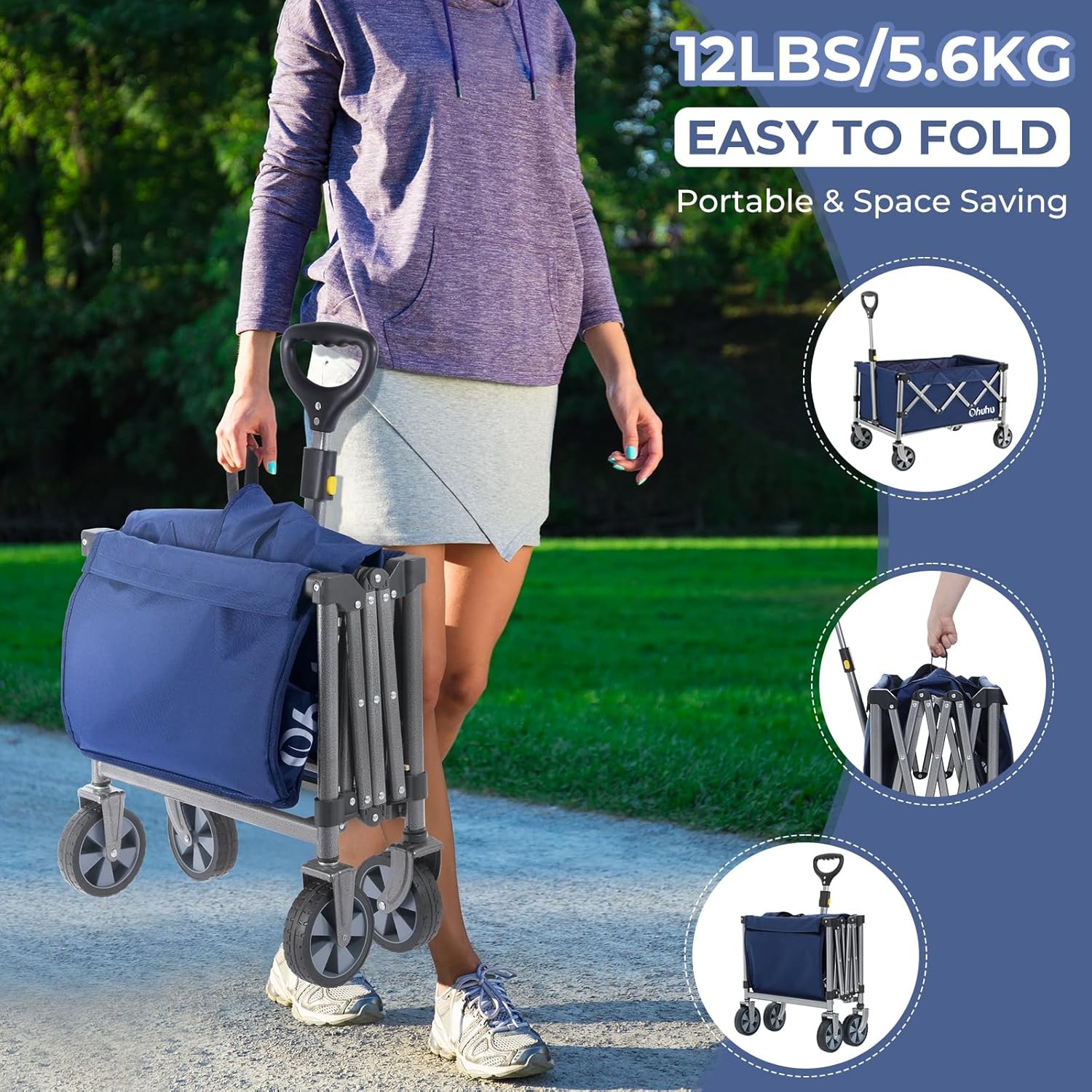 image:imageWagon Cart Foldable Utility Wagons Ohuhu Collapsible Folding Shopping Carts with Wheels 85L330 LB Capacity 600D Oxford Fabric HeavyDuty Portable Grocery Wagon for Sports Camping Picnic Garden