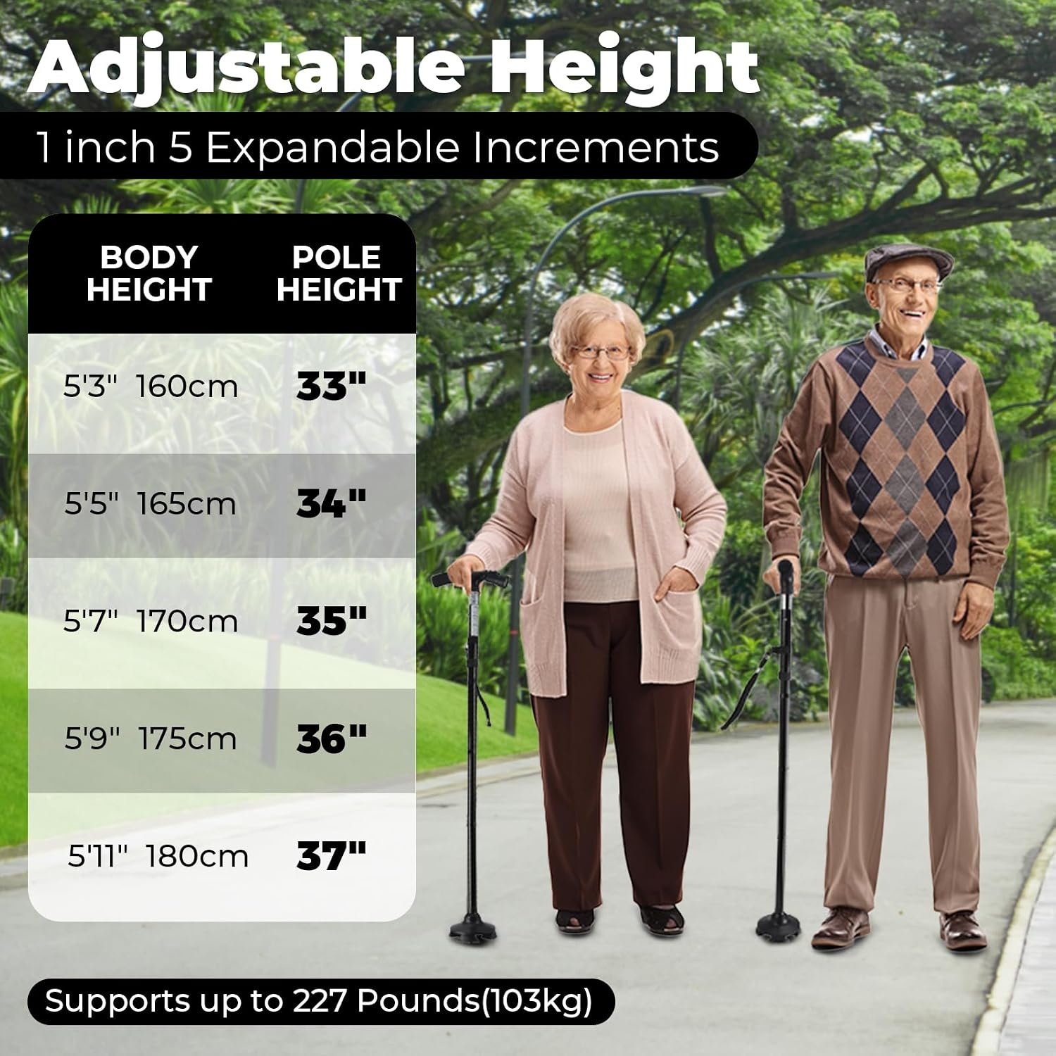 image:imageWalking Cane for Men Women Ohuhu Walking Canes with LED Light Folding Walking Stick Adjustable Free Standing Canes with Wrist Strap Travel Bag for Seniors Adults2 packs