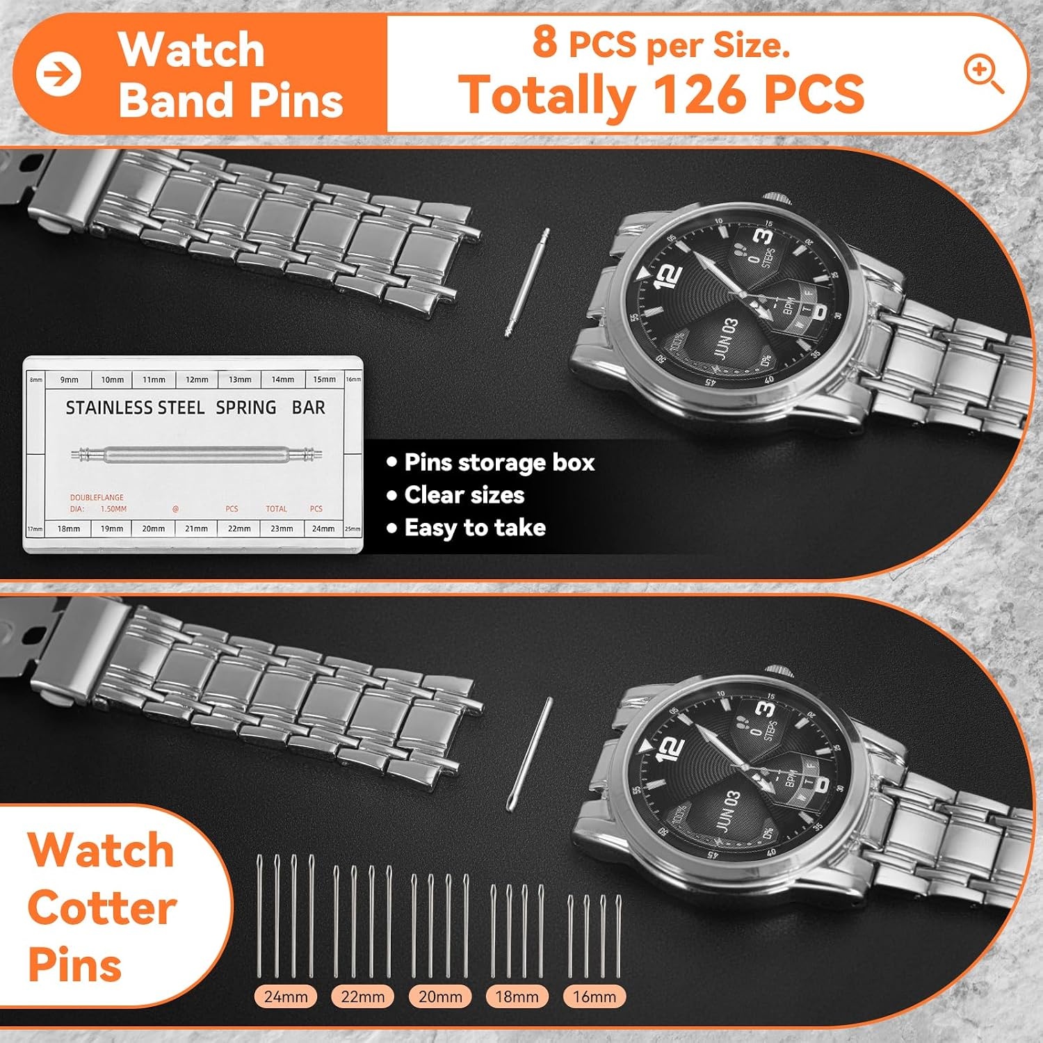 image:imageWatch Link Removal Kit Ohuhu Upgraded 166PCS in 1 Watch Repair Kit Watch Band Tool kit Watch Pin Removal Tool Spring Bar Tool Watch Link Remover Strap Tool with 126PCS Link Pins Fathers Day Gift