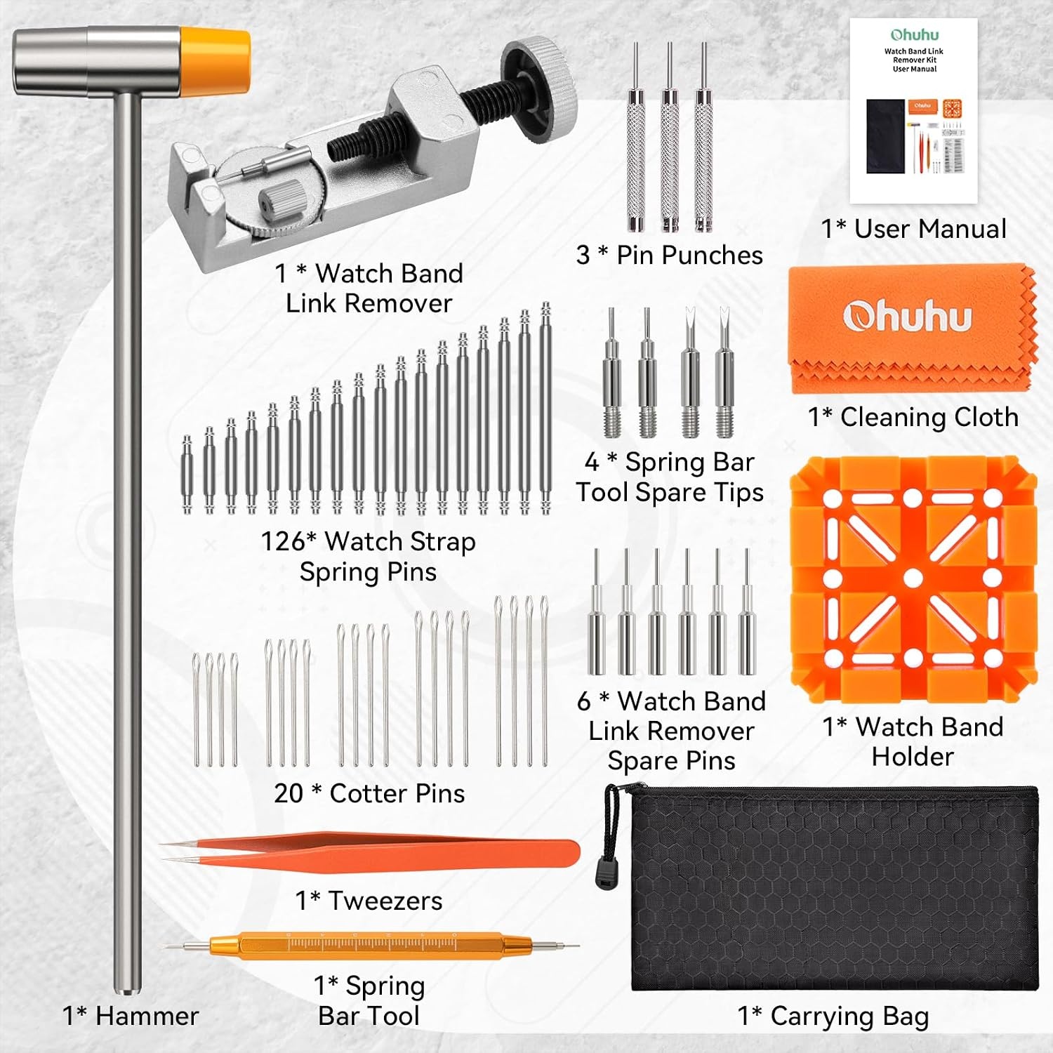 image:imageWatch Link Removal Kit Ohuhu Upgraded 166PCS in 1 Watch Repair Kit Watch Band Tool kit Watch Pin Removal Tool Spring Bar Tool Watch Link Remover Strap Tool with 126PCS Link Pins Fathers Day Gift