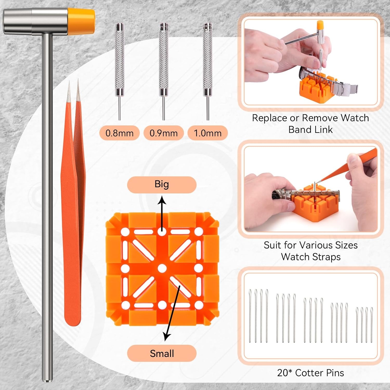 image:imageWatch Link Removal Kit Ohuhu Upgraded 166PCS in 1 Watch Repair Kit Watch Band Tool kit Watch Pin Removal Tool Spring Bar Tool Watch Link Remover Strap Tool with 126PCS Link Pins Fathers Day Gift