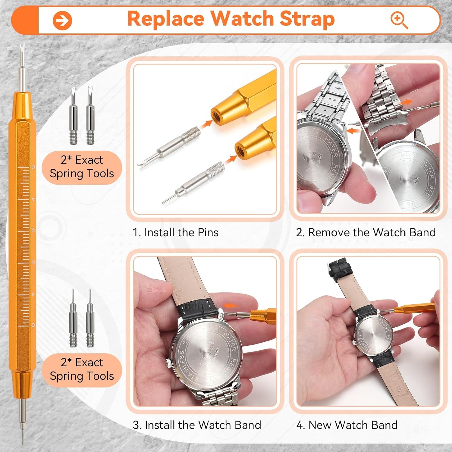 image:imageWatch Link Removal Kit Ohuhu Upgraded 166PCS in 1 Watch Repair Kit Watch Band Tool kit Watch Pin Removal Tool Spring Bar Tool Watch Link Remover Strap Tool with 126PCS Link Pins Fathers Day Gift