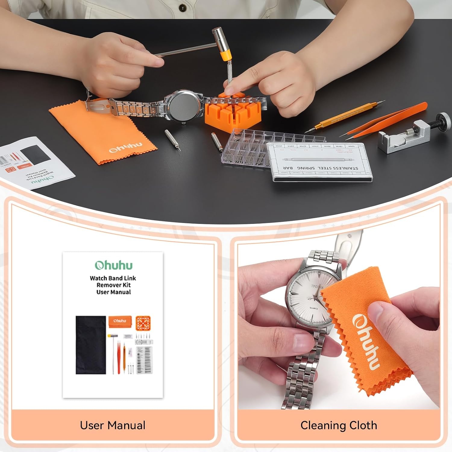 image:imageWatch Link Removal Kit Ohuhu Upgraded 166PCS in 1 Watch Repair Kit Watch Band Tool kit Watch Pin Removal Tool Spring Bar Tool Watch Link Remover Strap Tool with 126PCS Link Pins Fathers Day Gift