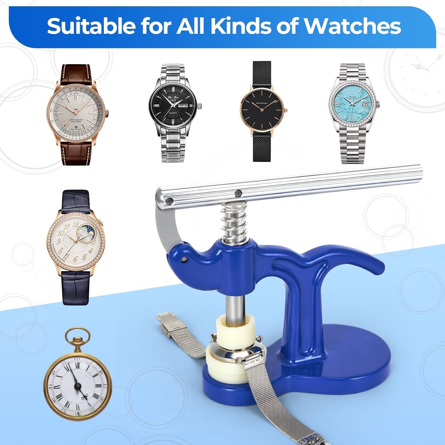 image:imageWatch Press Set Ohuhu Upgraded Professional 27 Piece Watch Back Cover Removal Back Case Closer Battery Replacement Tool kit with 12 Dies Tweezers Case Back Protective Films Cleaning Cloth Fathers Day