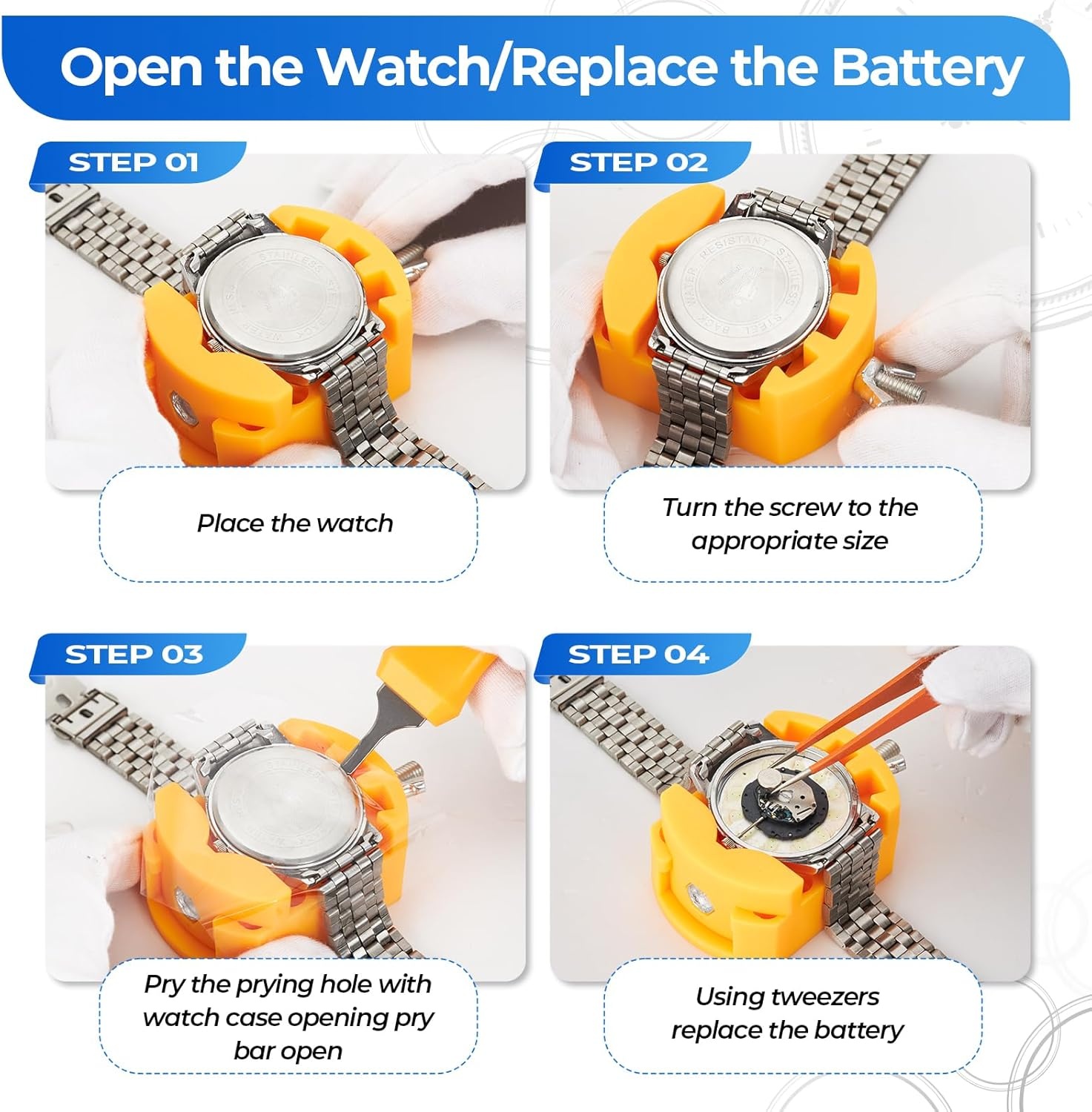 image:imageWatch Press Set Ohuhu Upgraded Professional 27 Piece Watch Back Cover Removal Back Case Closer Battery Replacement Tool kit with 12 Dies Tweezers Case Back Protective Films Cleaning Cloth Fathers Day