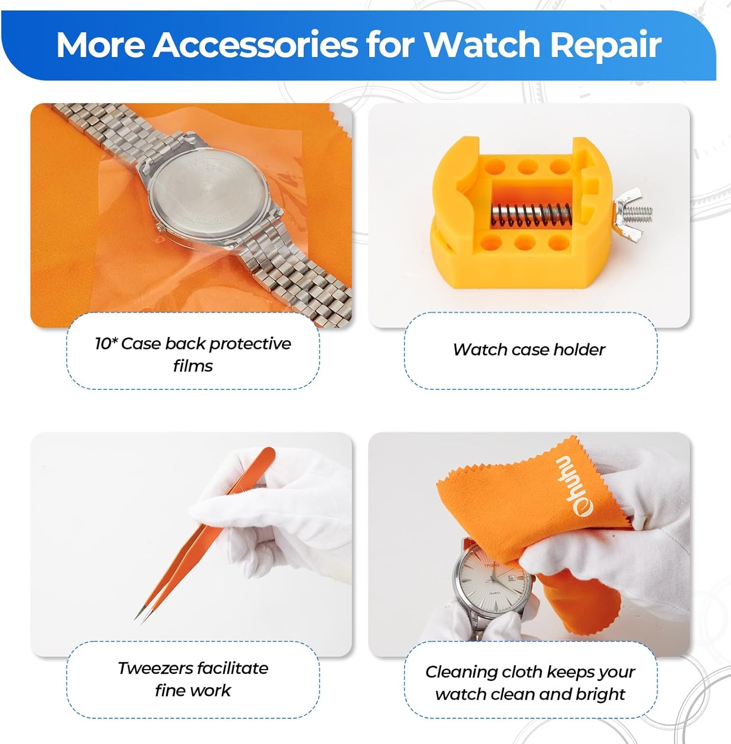 image:imageWatch Press Set Ohuhu Upgraded Professional 27 Piece Watch Back Cover Removal Back Case Closer Battery Replacement Tool kit with 12 Dies Tweezers Case Back Protective Films Cleaning Cloth Fathers Day