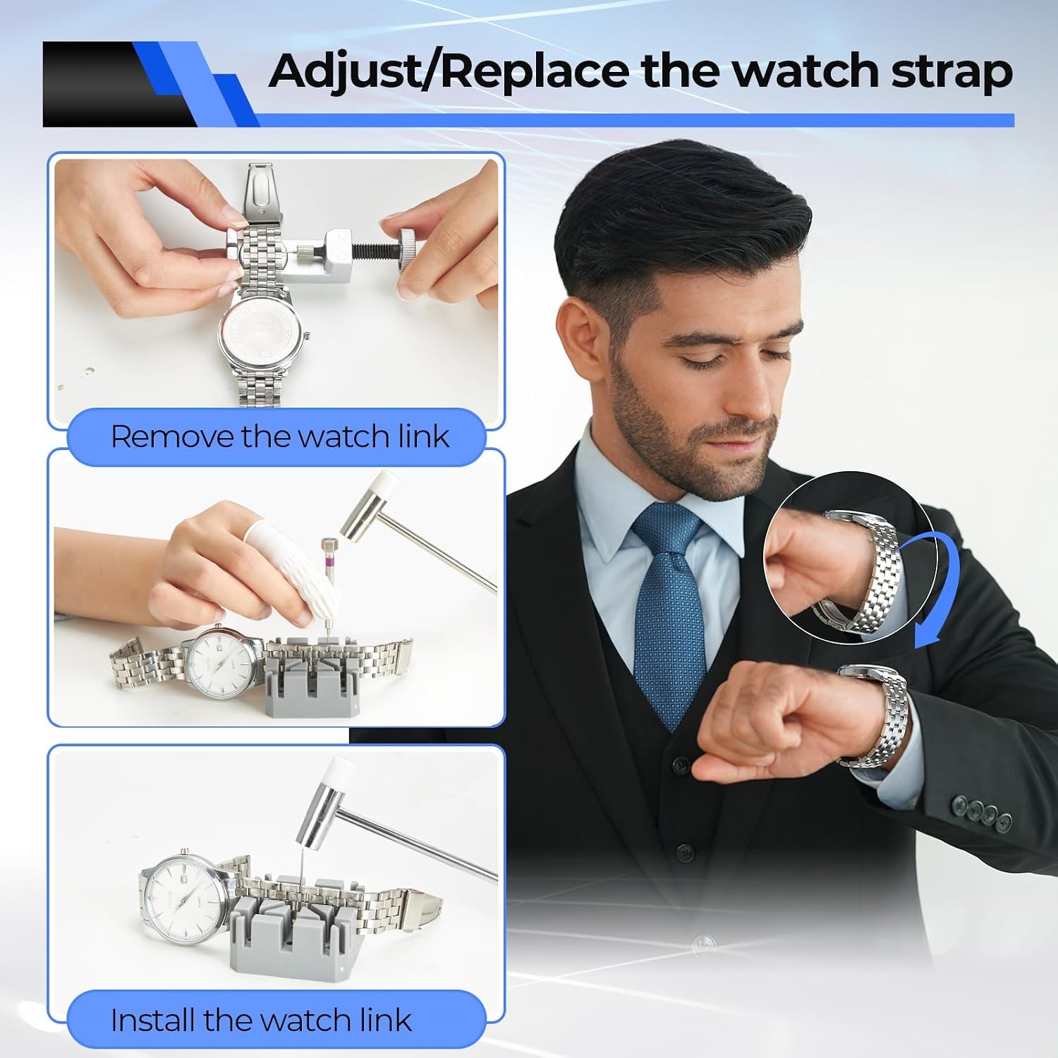 image:imageWatch Repair Kit Ohuhu 192 PCS UPGRADED Heavy Duty Watch Link Removal Battery Replacement Band Tool Kit Watch Back Remover Tool Professional Watch Repair Opener Tools with PU Leather Bag User Manual