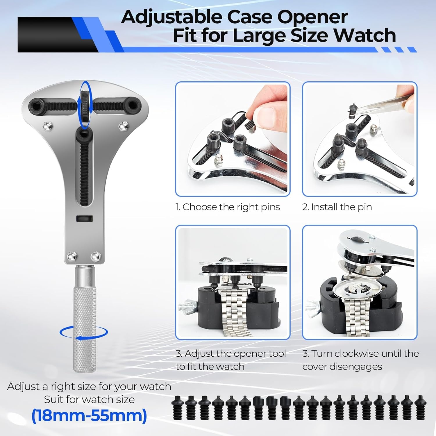 image:imageWatch Repair Kit Ohuhu 192 PCS UPGRADED Heavy Duty Watch Link Removal Battery Replacement Band Tool Kit Watch Back Remover Tool Professional Watch Repair Opener Tools with PU Leather Bag User Manual