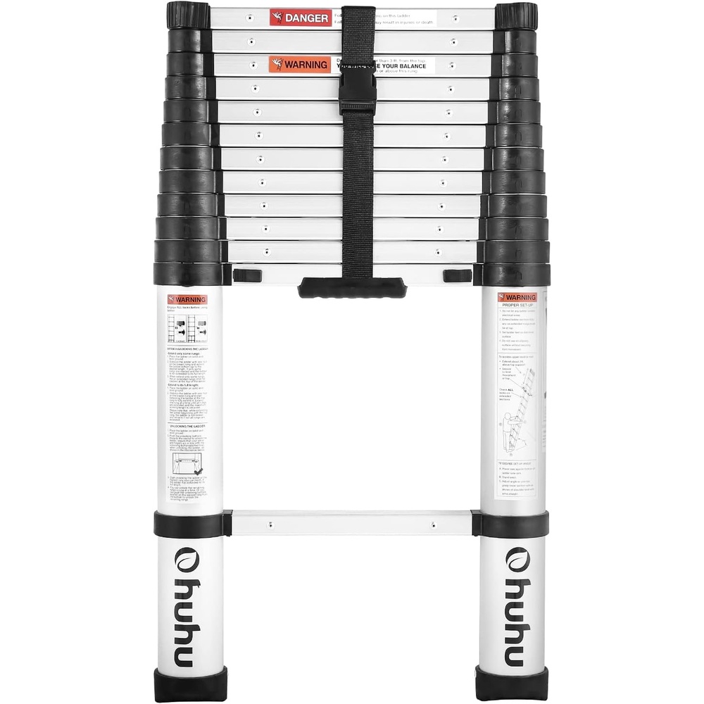 image:imageAluminum Telescoping Ladder Ohuhu Upgraded 125 FT ANSI Certified OneButton Retraction Extension Ladder Retractable Collapsible Ladders Telescopic Compact Ladder for Home RV Loft Silver