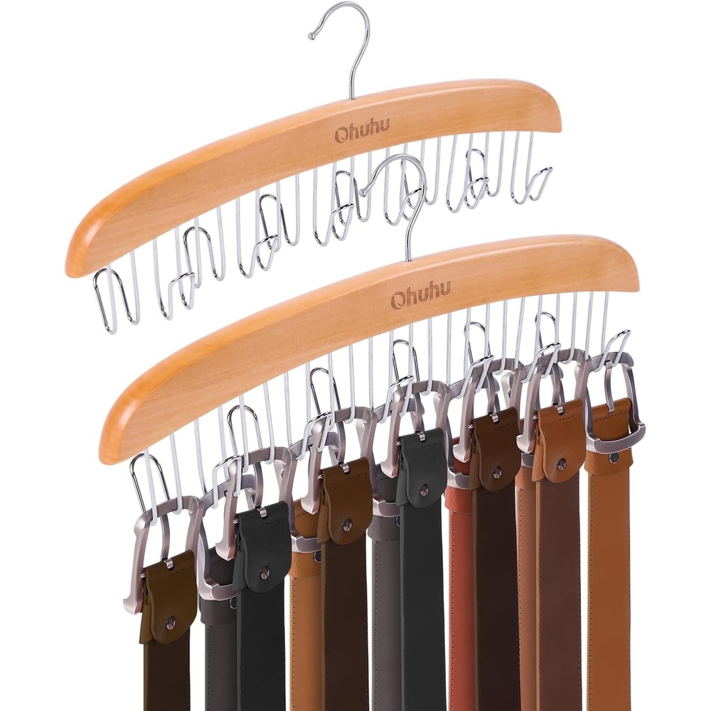 image:imageBelt Hanger Organizer for Closet Ohuhu 12 Hooks Max 36 Belts Tie Rack Wooden Belt Holder for Storage 360 Degree Rotating Space Saver Organizer for Men Women Belt Tie Scarf AccessoriesBurlywoodBurlywood2 Pack