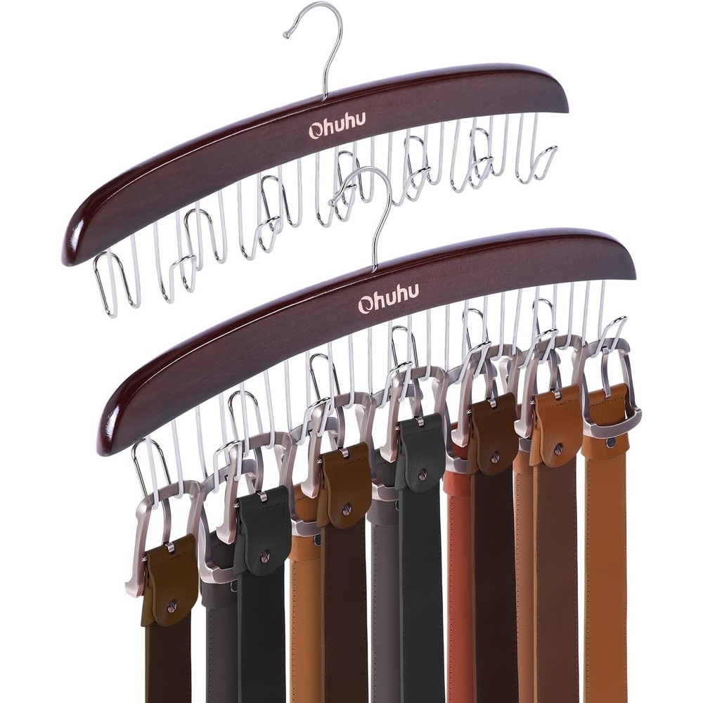 image:imageBelt Hanger Organizer for Closet Ohuhu 12 Hooks Max 36 Belts Tie Rack Wooden Belt Holder for Storage 360 Degree Rotating Space Saver Organizer for Men Women Belt Tie Scarf AccessoriesBurlywoodWalnut2 Pack