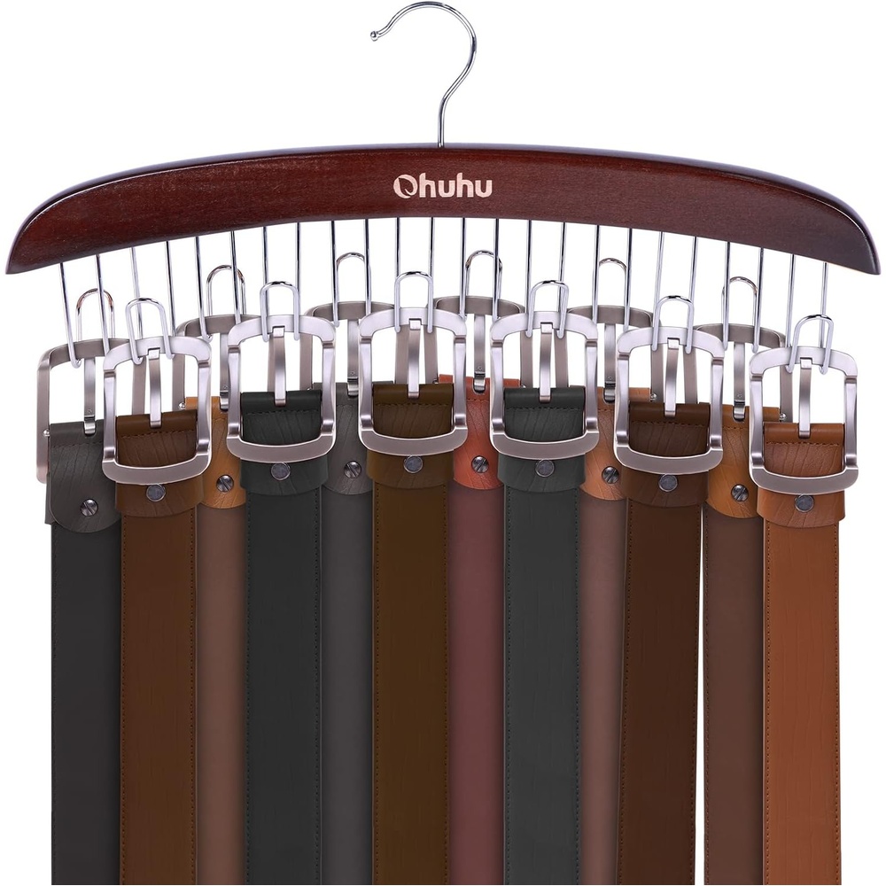 image:imageBelt Hanger Organizer for Closet Ohuhu 12 Hooks Max 36 Belts Tie Rack Wooden Belt Holder for Storage 360 Degree Rotating Space Saver Organizer for Men Women Belt Tie Scarf AccessoriesBurlywoodWalnut