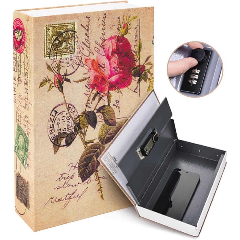 image:imageBook Safe Box Lock Rose Ohuhu Secret Book Box Diversion Combination Secret Compartment Small Safes for Home Portable Book Box Great for Money Store Jewelry and Passport Storage