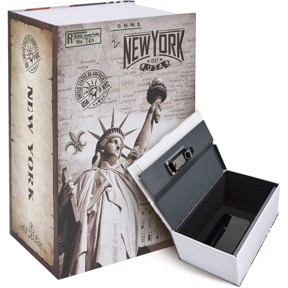 image:imageBook Safe Combination Lock Box Ohuhu Extra Large Diversion Secret Safe Hide Money Jewelry Key Containers Disguised Metal Lock Box Fake Book Concealment Furniture Hollow Case