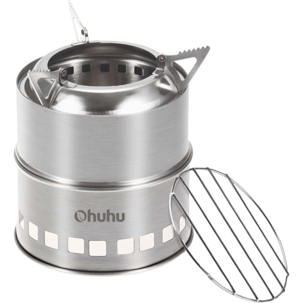 image:imageCamping Stove Ohuhu Camp Stove Wood Burning Stove Stainless Steel Stoves Mini Portable Stove for Camping Picnic BBQ Backpacking Hiking Survival Emergency Cooking Outdoor with Grill Grid Carry Bag
