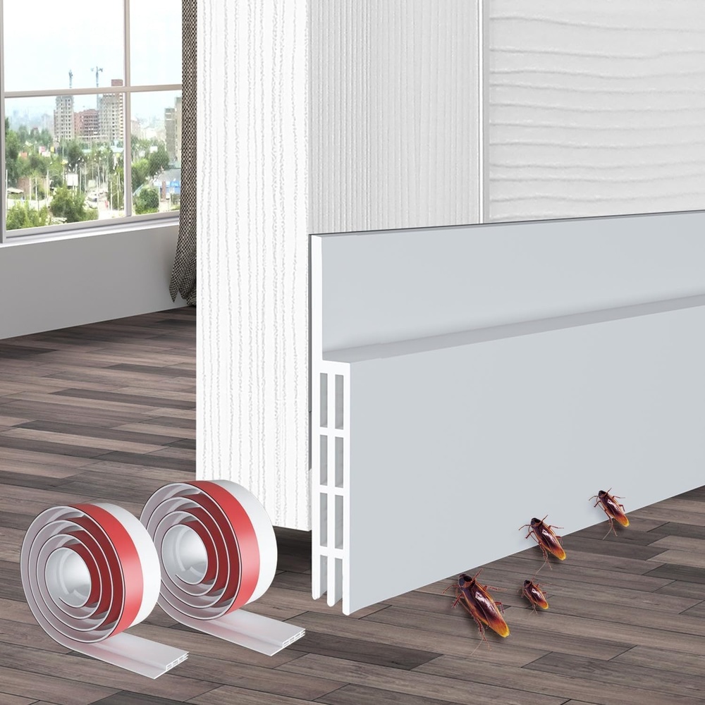 image:imageDoor Draft Stopper Under Door Sweep Ohuhu 2 Pack 37L x 145W Door Draft Blocker Weather Stripping for Exterior Interior Doors Door Seal Gap Filler Bottom Dust Noise Insulation Draft GuardWhite