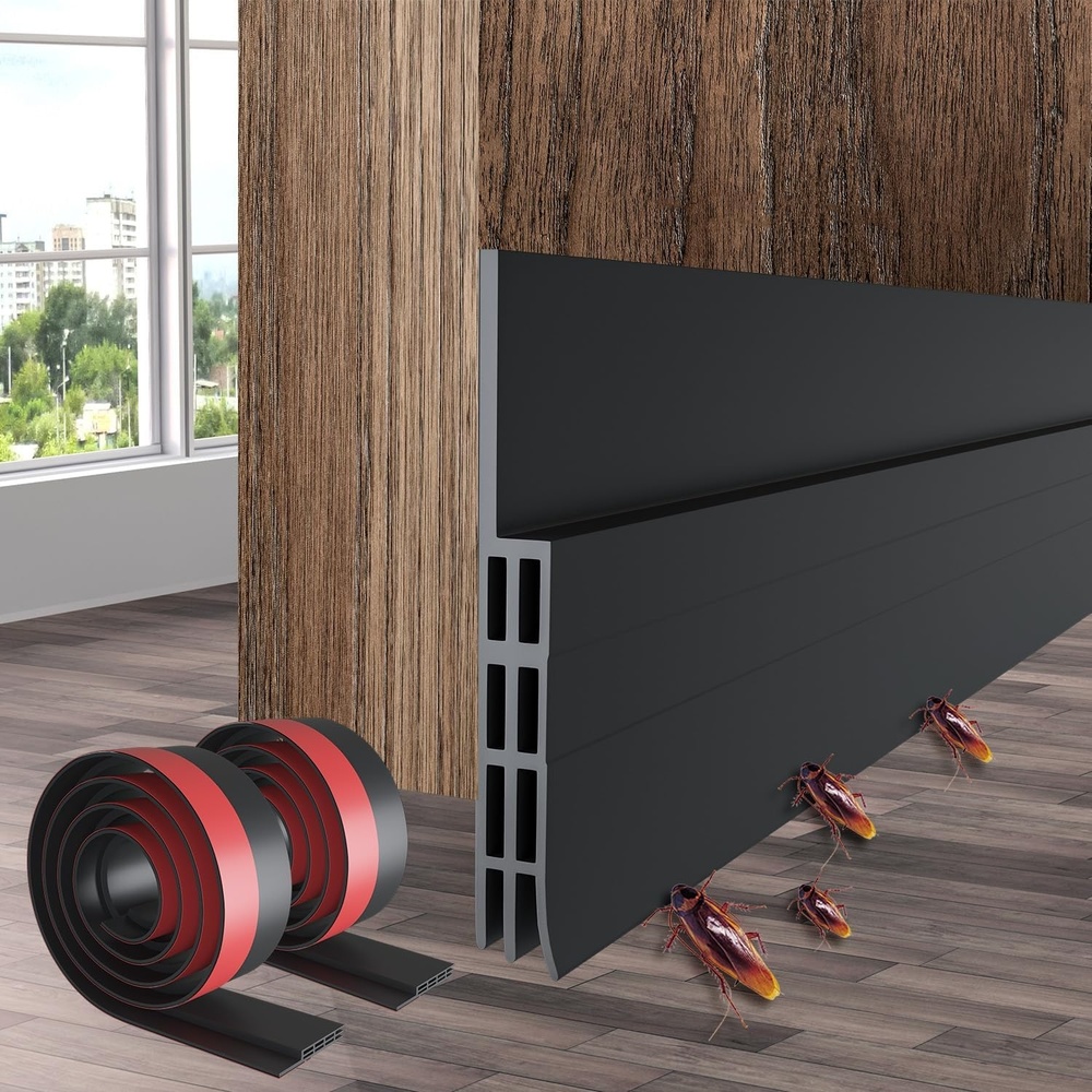 image:imageDoor Draft Stopper Under Door Sweep Ohuhu 2 Pack 37 L x 145W Door Draft Blocker Weather Stripping for Exterior Interior Doors Door Seal Gap Filler Bottom Dust Noise Insulation Draft GuardBlack