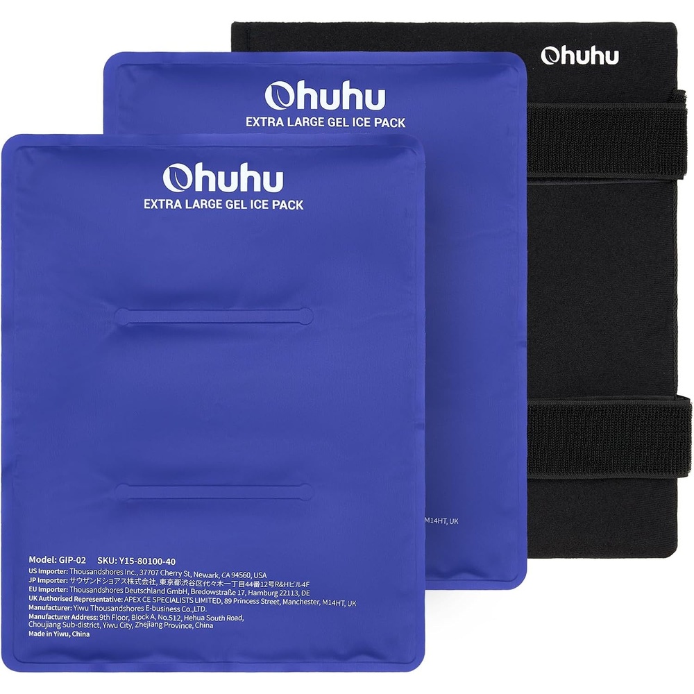image:imageIce Packs for Injuries 14 X 11 Ohuhu 2 Pack Hot Cold Gel Ice Pack XLarge Reusable Ice Packs with Wrap Flexible Pain Relief for Shoulder Legs Knee Back Hip Aches Injury Muscle PainBlueBlue2 Pack