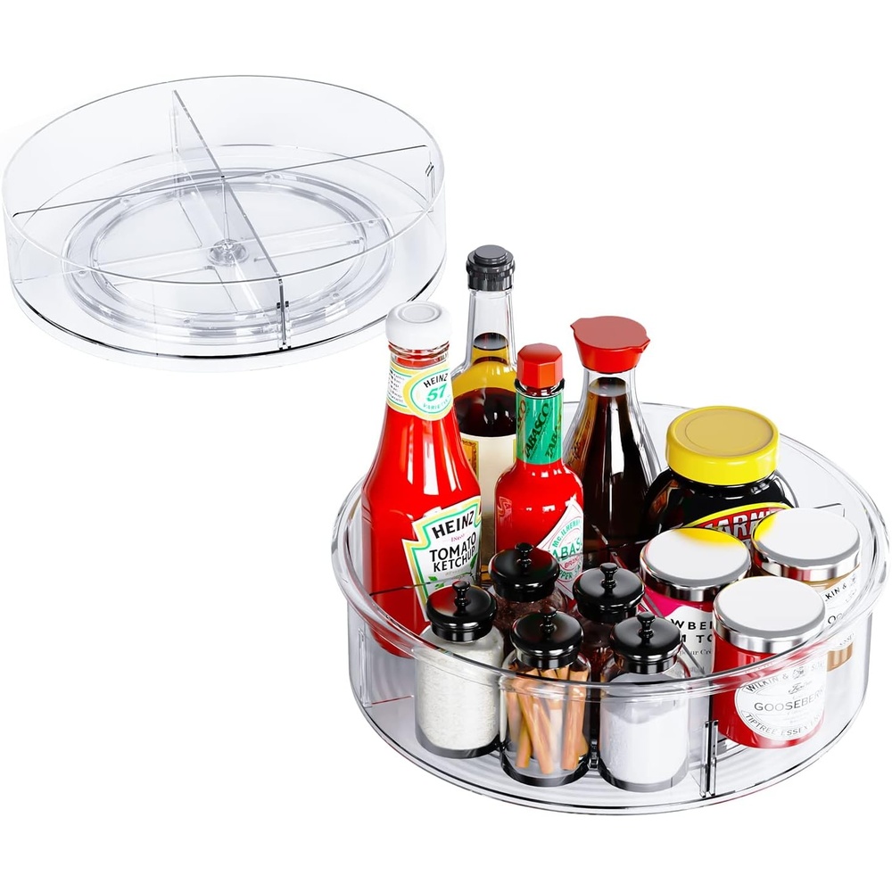 image:imageLazy Susan Turntable Ohuhu 2 Pack Lazy Susan Organizer 12 amp 104 Round Plastic Clear Lazy Susans Spice Rack NonSkid Turntable Organizer with 2 Division Plate for Cabinet Pantry Fridge Countertop