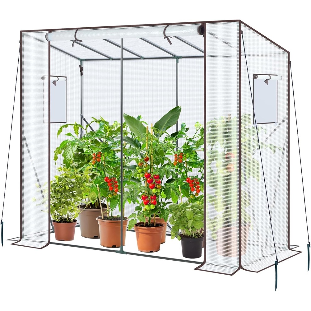 image:imageLeanto Greenhouse with 3Tier Shelves Ohuhu Portable Walkin Wall Mounted Green House with Mesh Windows 79x39x83 Large Greenhouses with 2 RollUp Zipper Doors Reinforced Structure for OutdoorsWhite