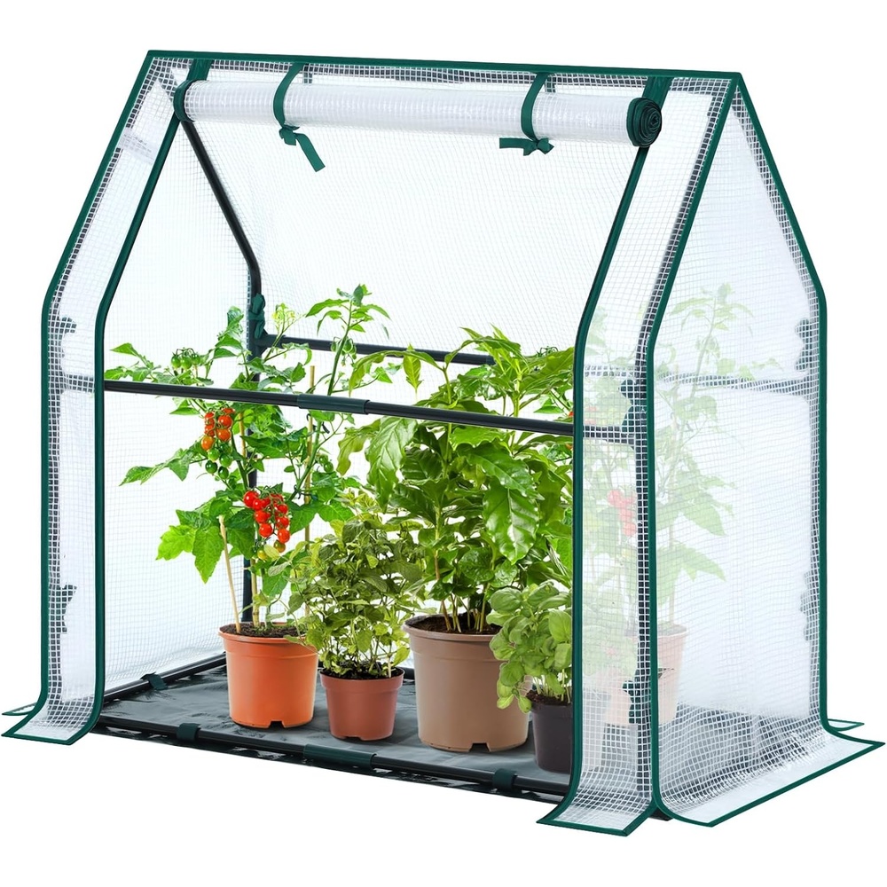 image:imageMini Greenhouse for Indoor Outdoor Ohuhu Portable Green House with Waterproof Pad for Small Plants Nursery Germination 36x36x585 HeavyDuty PVC Cover Tent Humidity Dome Seedling AccessoryWhite