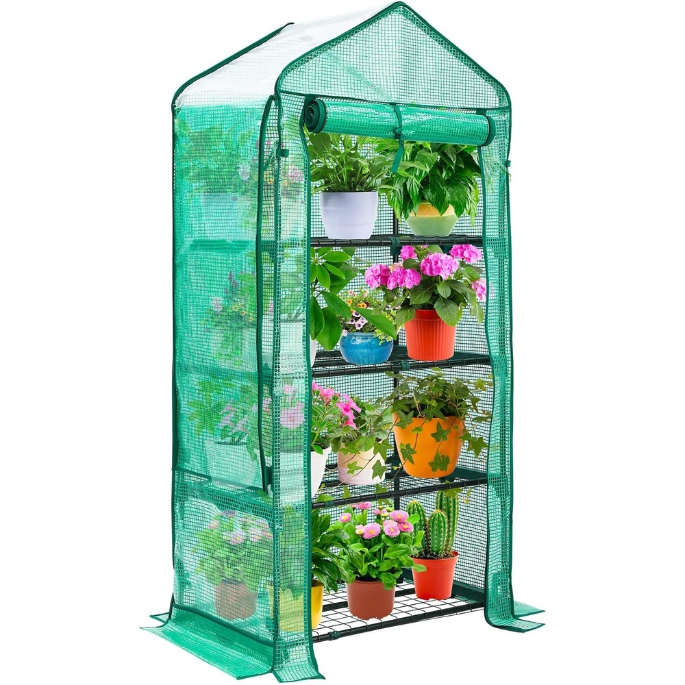 image:imageMini Greenhouse with Screen Roof Ohuhu Upgraded Portable 4 Tier Small Greenhouses for Outdoors Indoor with Reelable Door Heavy Duty Plastic Green House for Outside Garden Patio Yard Porch BalconyGreen