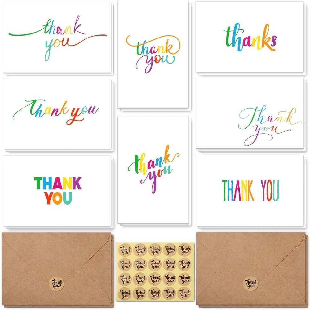 image:imageOhuhu 144 Bulk Thank You Cards with Envelopes Thank You Notes Box Set with Elegant 8 Rainbow Colorful Designs Greeting Card for Wedding Business Birthday Baby Shower Blank Inside 4 x 6 Inch144