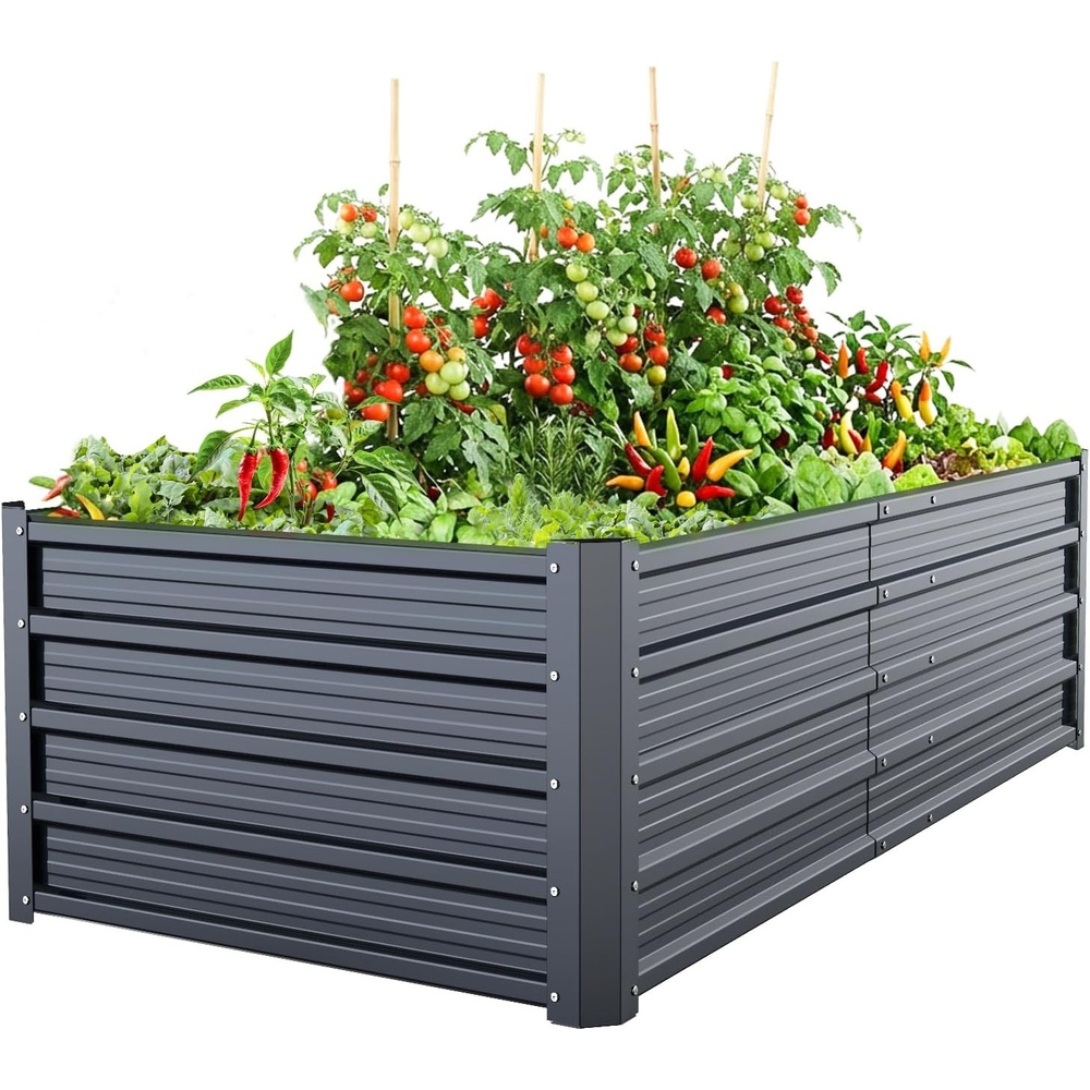 image:imageOhuhu 6x3x19 FT Metal Raised Garden Bed Outdoor Reinforced Deep Root Galvanized Steel Rustproof Planter Box 100 NonToxic 256 Gal Heavy Duty Tall Raised Beds for Growing Vegetables Flowers Herbs6 x 3 x 15 ft