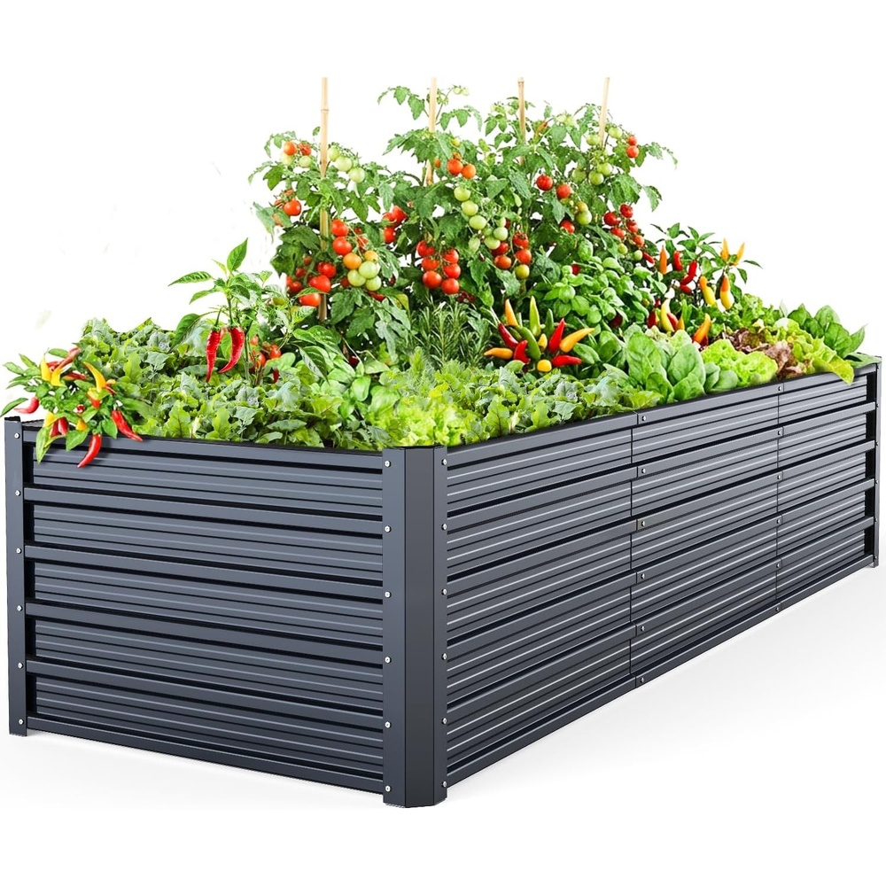 image:imageOhuhu 6x3x19 FT Metal Raised Garden Bed Outdoor Reinforced Deep Root Galvanized Steel Rustproof Planter Box 100 NonToxic 256 Gal Heavy Duty Tall Raised Beds for Growing Vegetables Flowers Herbs8 x 3 x 19 ft