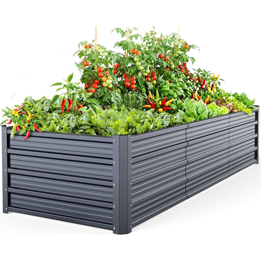 image:imageOhuhu 6x3x19 FT Metal Raised Garden Bed Outdoor Reinforced Deep Root Galvanized Steel Rustproof Planter Box 100 NonToxic 256 Gal Heavy Duty Tall Raised Beds for Growing Vegetables Flowers Herbs8 x 3 x 15 ft