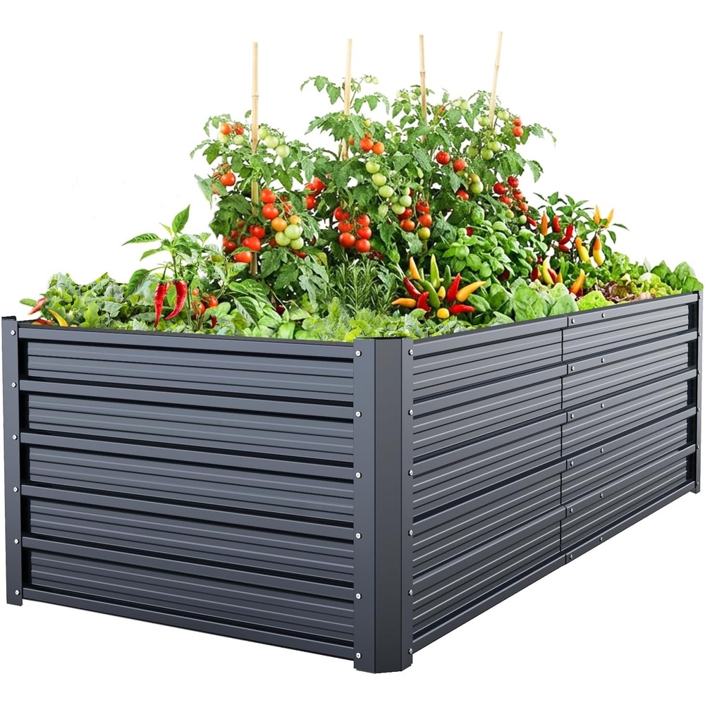 image:imageOhuhu 6x3x19 FT Metal Raised Garden Bed Outdoor Reinforced Deep Root Galvanized Steel Rustproof Planter Box 100 NonToxic 256 Gal Heavy Duty Tall Raised Beds for Growing Vegetables Flowers Herbs6 x 3 x 19 ft