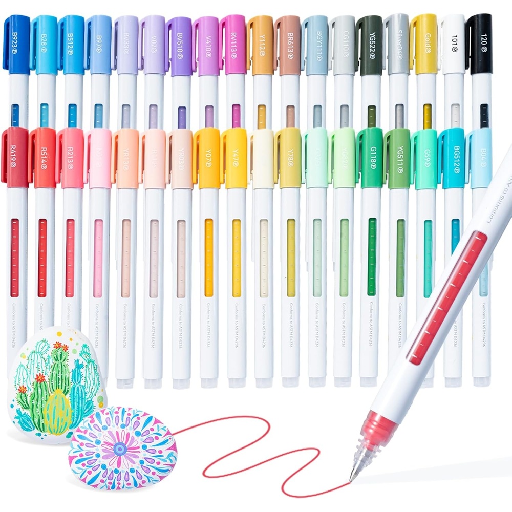 image:imageOhuhu Acrylic Gel Pens 36 Colors 07MM Extra Fine Rollerball Tip Colored Gel Pens High Opacity Acrylic Paint Pens for Journal Black Paper Scrapbooking Note Taking Rock Glass Wood DIY Craft Wai Momi
