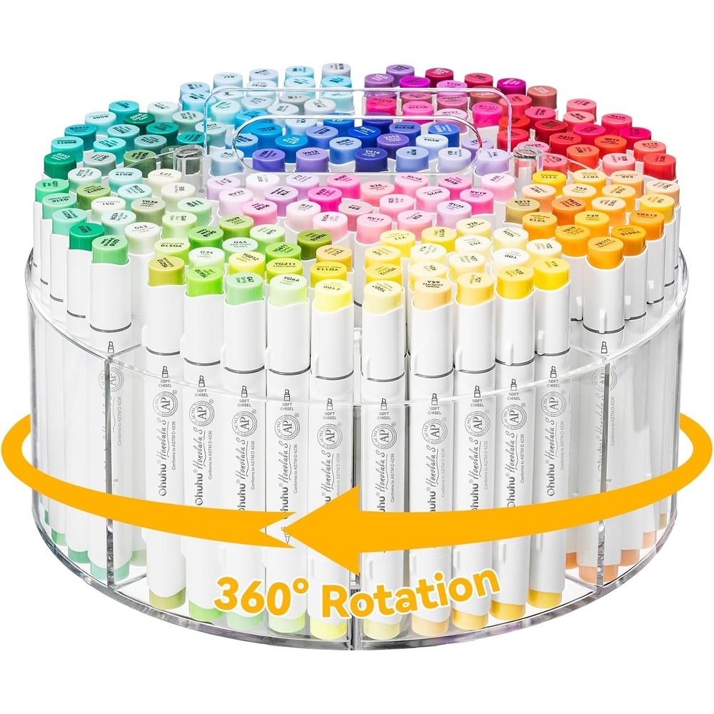image:imageOhuhu Acrylic Marker Organizer for Alcohol Markers 360 Rotating Clear Acrylic Holder with Hidden Handle 10 Compartments for Markers Pens amp Pencils Home Classroom Office Desk Organizer