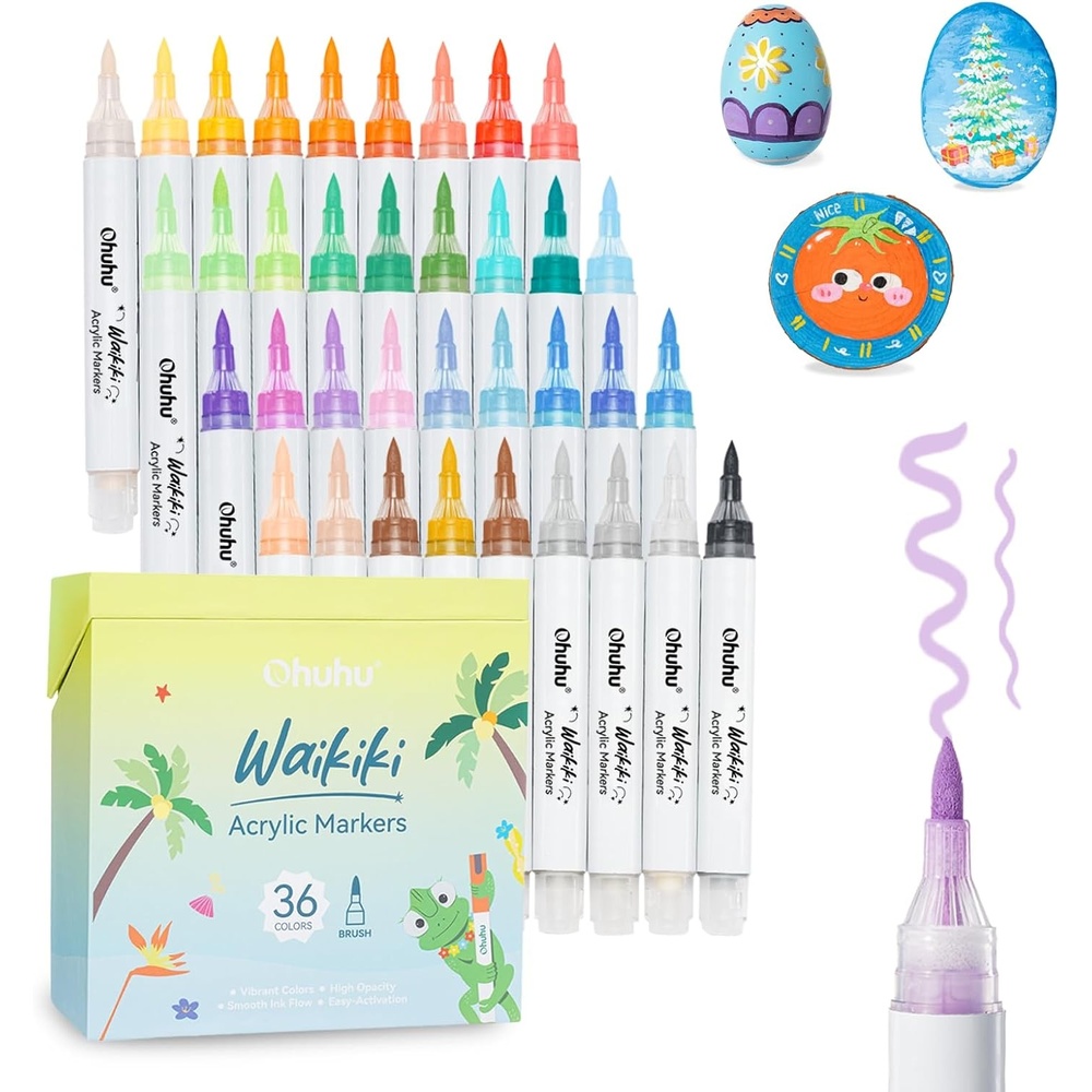 image:imageOhuhu Acrylic Paint Markers Brush Tip Top Pump 36 Colors Paint Pens Excellent Coverage Acrylic Markers Waterproof Lightfast for Rock Painting 3D Prints Egg Wood Glass Ceramic DIY Crafts  Waikiki36