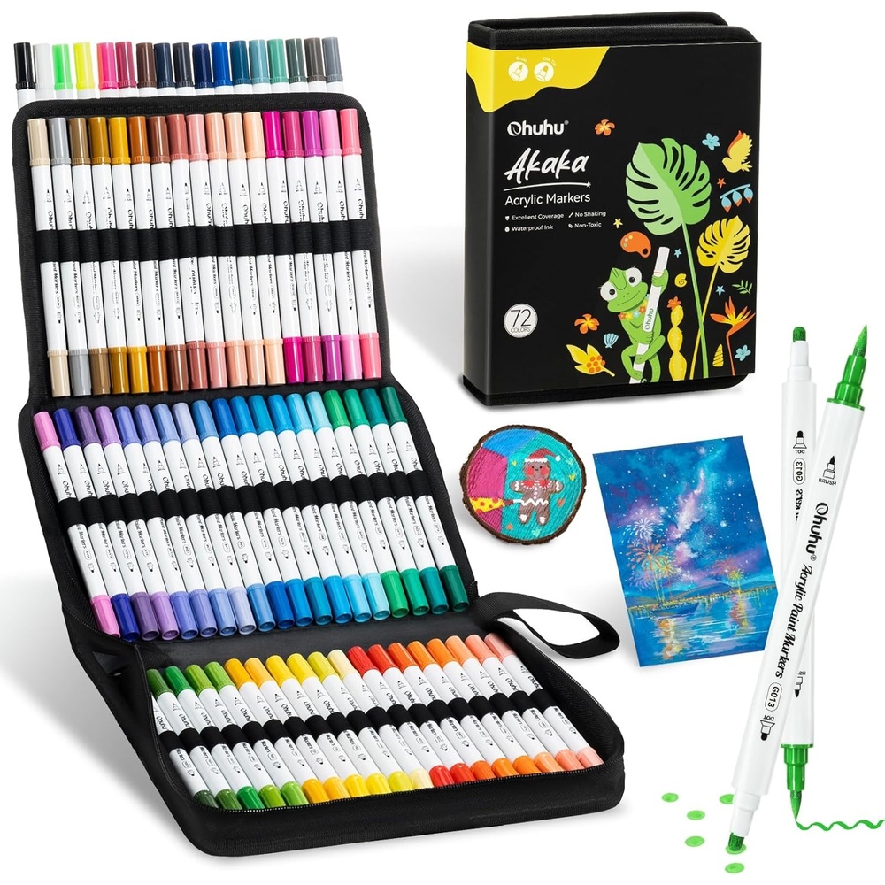 image:imageOhuhu Acrylic Paint Markers Dual Tips 36 Colors Fine amp Dot Paint Pens High Opacity Acrylic Markers WaterResistant Lightfast for Rock Painting 3D Prints Egg Wood Glass Ceramic DIY Crafts Akaka72 Colors Brush Dot