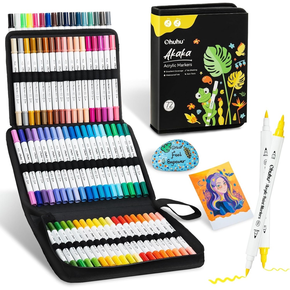 image:imageOhuhu Acrylic Paint Markers Dual Tips 36 Colors Fine amp Dot Paint Pens High Opacity Acrylic Markers WaterResistant Lightfast for Rock Painting 3D Prints Egg Wood Glass Ceramic DIY Crafts Akaka72 Colors Brush Fine