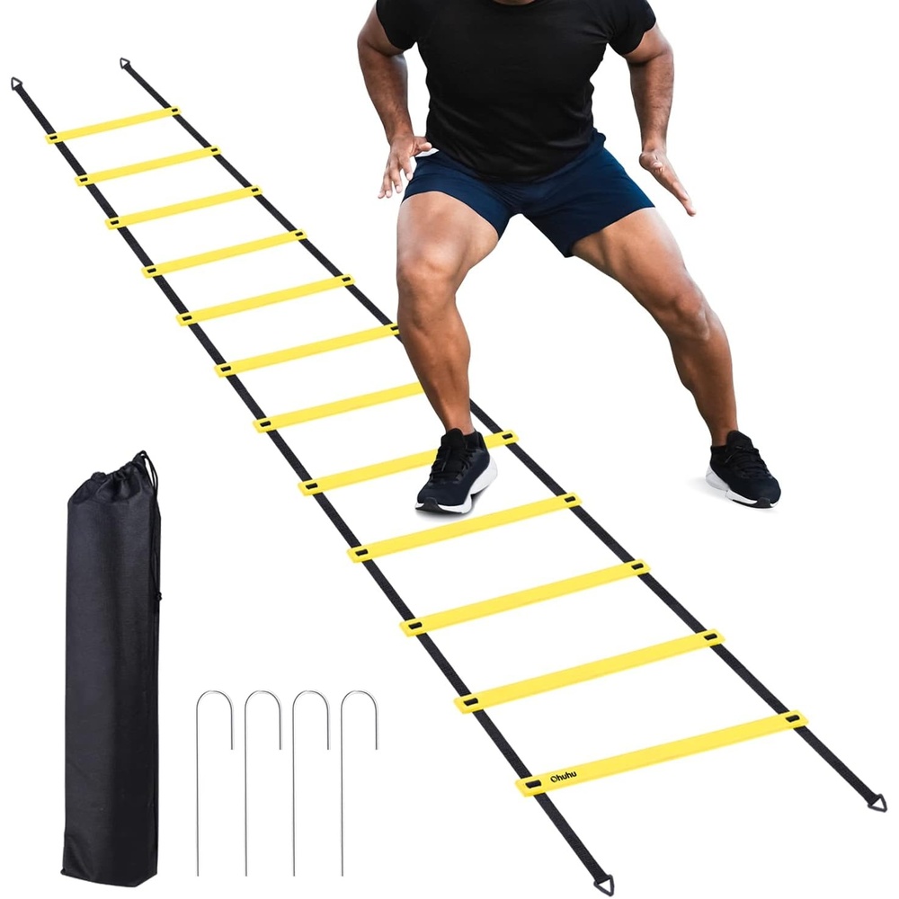 image:imageOhuhu Agility Ladder Speed Training Set 12 Rung 20ft Exercise Ladders with Ground Stakes for Soccer Football Boxing Footwork Sports Fitness Training Ladder with Carry Bag