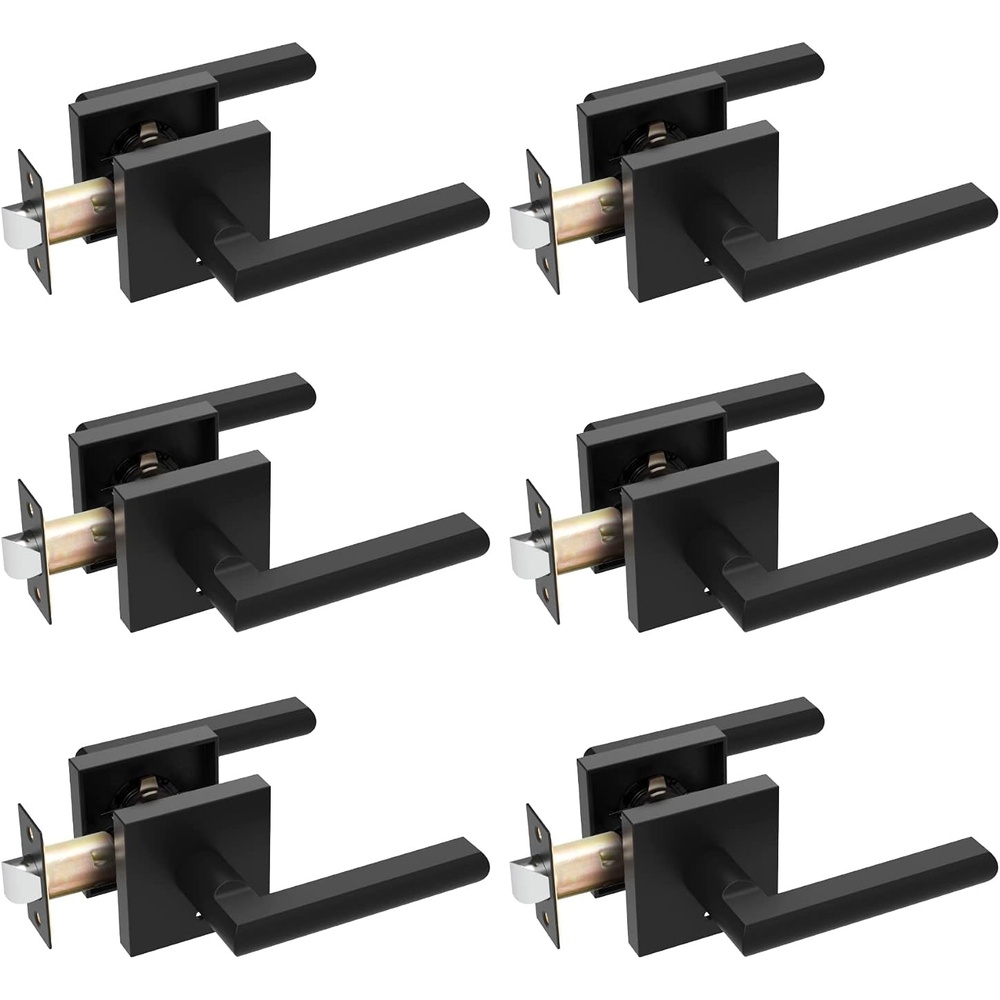 image:imageOhuhu Black Door Handle 6 Pack Door Knobs Interior Matte Heavy Duty Privacy Door Lever with Lock  Square Modern Passage Locking Set Contemporary Reversible Keyless for Bedroom Bathroom Satin Zinc