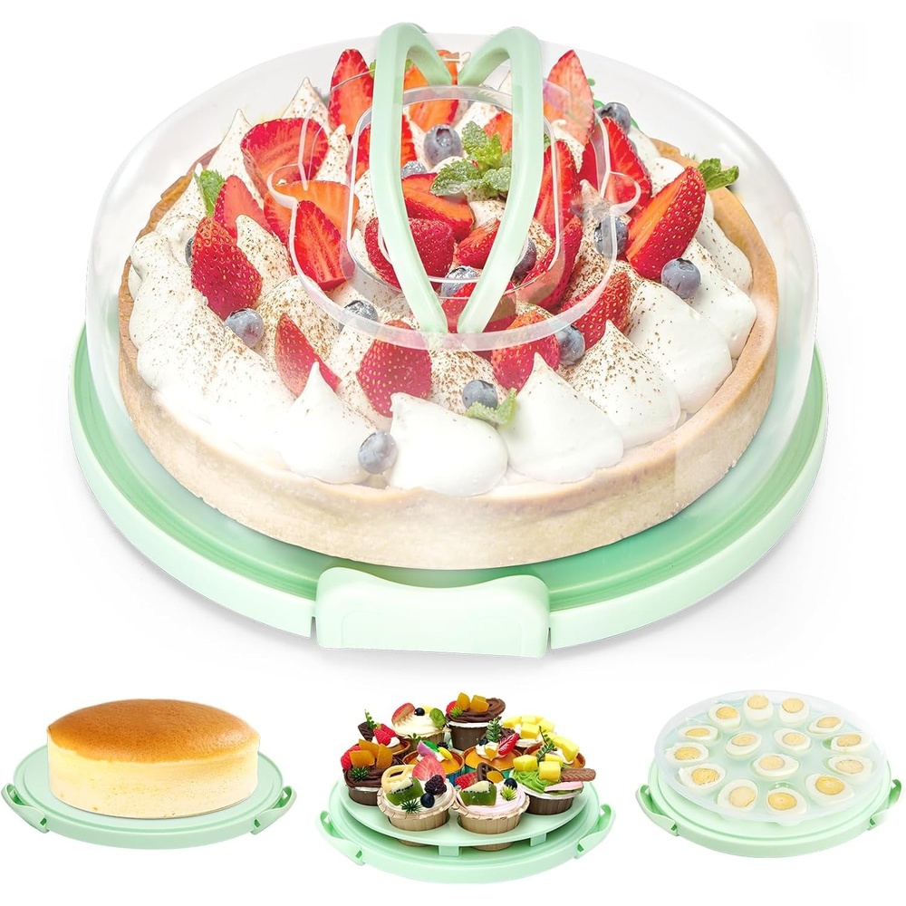 image:imageOhuhu Cheesecake Container Cake Pie Carrier BPAFree up to 10 Cake Cupcake Containers with Lid and 2 Handles 4in1 Multipurpose Cake Keeper Holder Platter for Pie Devil Eggs Perfect Gifts