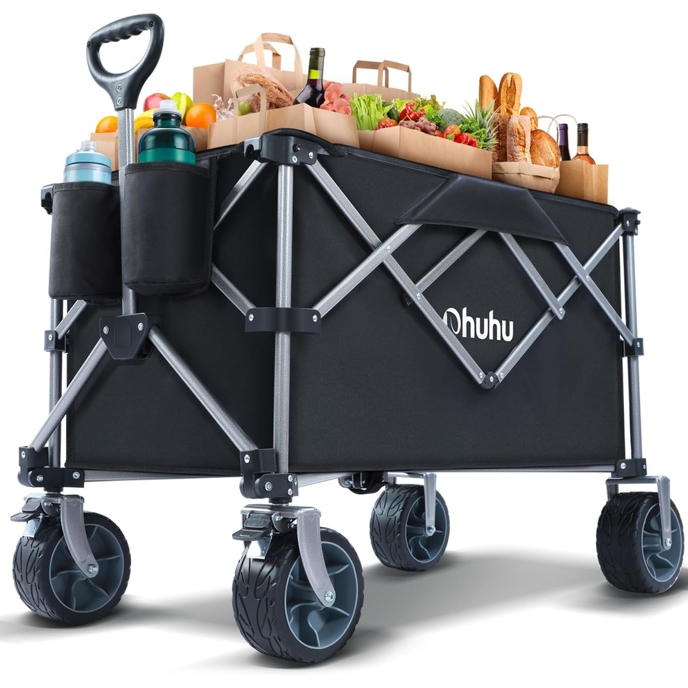 image:imageOhuhu Collapsible Wagon Cart with Big Wheels 200L440LB Capacity Foldable Beach Wagon for Sand Folding Utility Heavy Duty Garden Carts HeavyDuty Grocery Wagons for Sports Camping Picnic Shopping