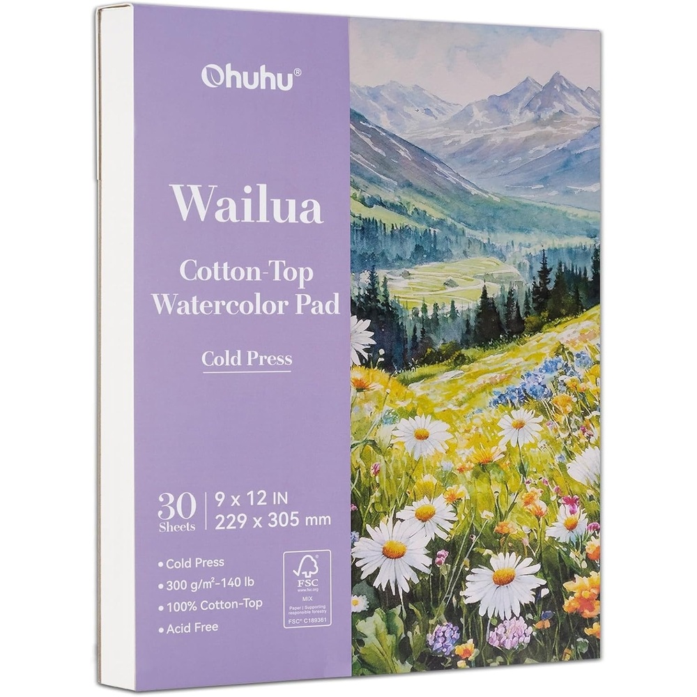 image:imageOhuhu CottonTop Watercolor Paper Pad 9x12 Cold Press Paper  140 LB300 GSM Heavyweight White Paper  20 Sheets40 Pages Water Color Paper for Watercolor Gouache Ink Acrylic Professional ArtistCold Press 30 Sheets