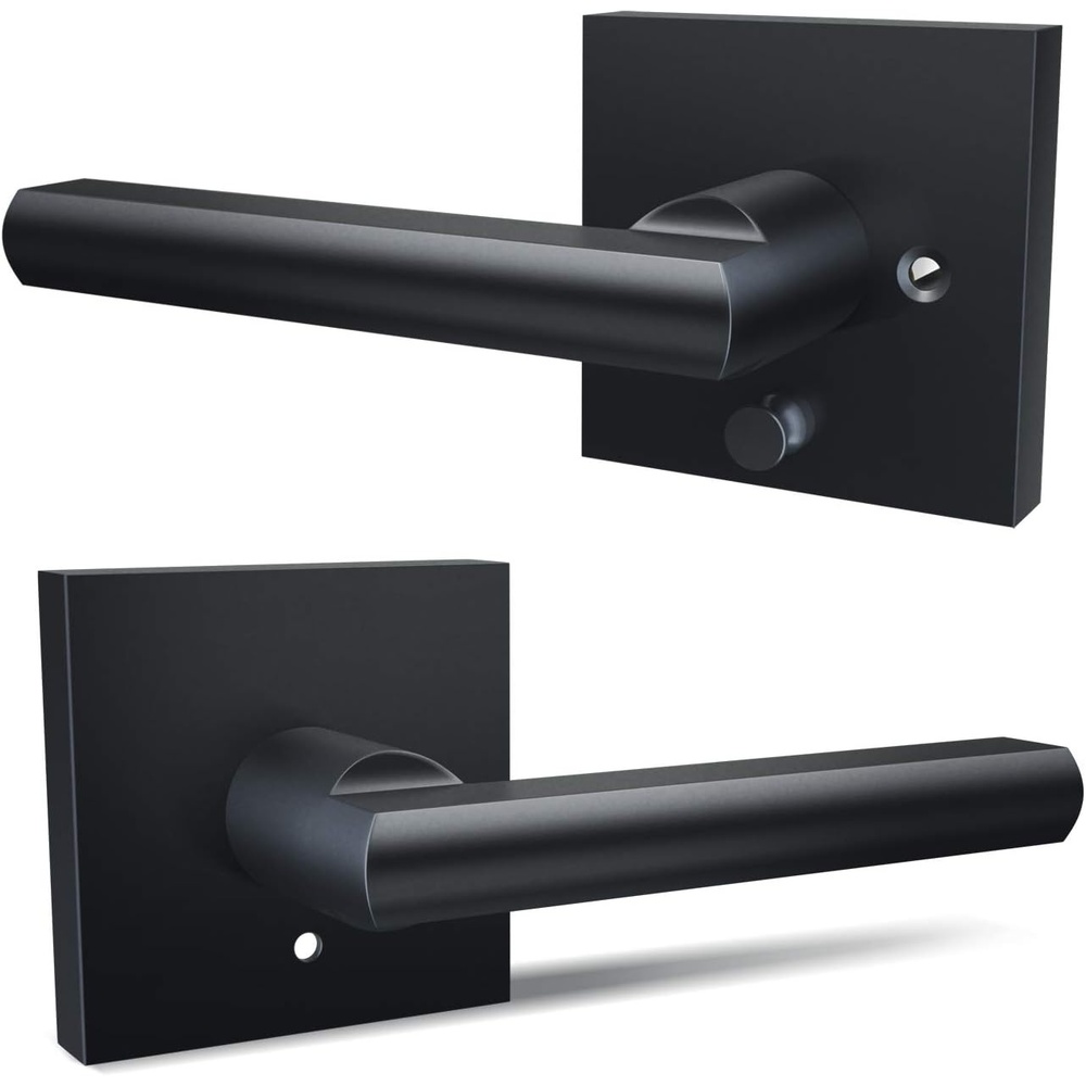 image:imageOhuhu Door Handle Matte Black Door Knob Door Handles Bedroom Door Lock Door Lever with Modern Contemporary Slim Square Design for Home Bathroom Privacy in Satin Zinc