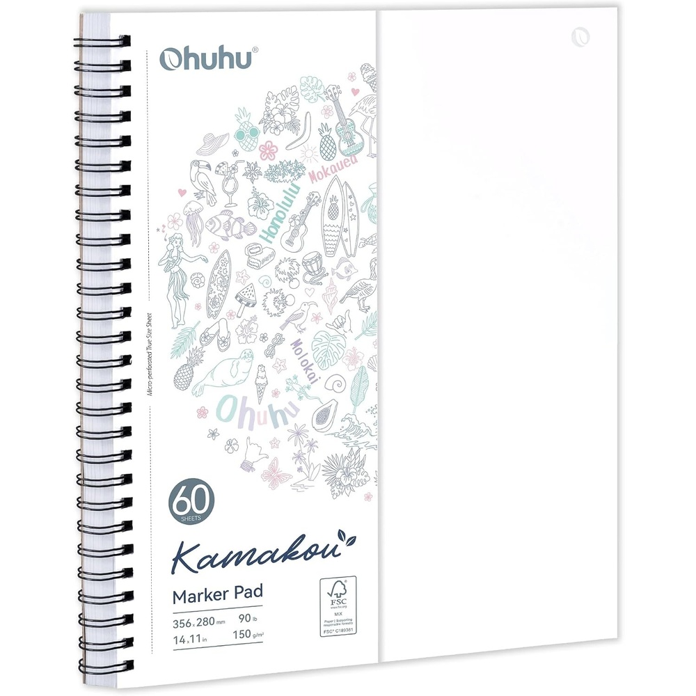 image:imageOhuhu DoubleSided Marker Pad Art Sketchbook Bleedproof 63x63 Small Square Paper Size 90 LB150 GSM Smooth Drawing Paper 60 Sheets120 Pages Hardcover Sketching Book for Alcohol Markers11 x 14
