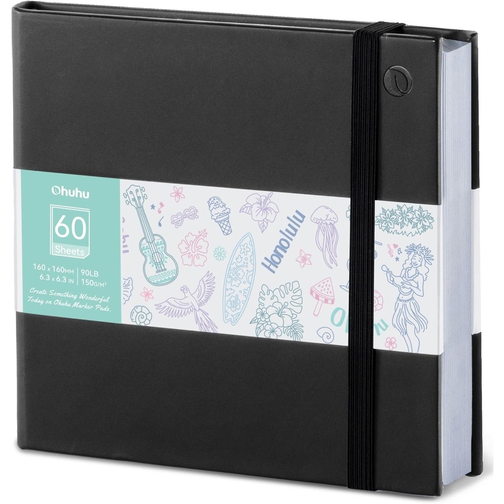 image:imageOhuhu DoubleSided Marker Pad Art Sketchbook Bleedproof 63x63 Small Square Paper Size 90 LB150 GSM Smooth Drawing Paper 60 Sheets120 Pages Hardcover Sketching Book for Alcohol Markers63 x 63