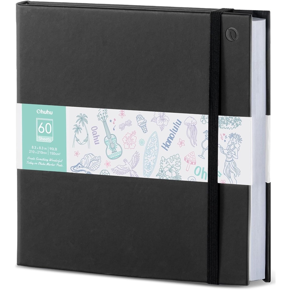 image:imageOhuhu DoubleSided Marker Pad Art Sketchbook Bleedproof 63x63 Small Square Paper Size 90 LB150 GSM Smooth Drawing Paper 60 Sheets120 Pages Hardcover Sketching Book for Alcohol Markers83 x 83