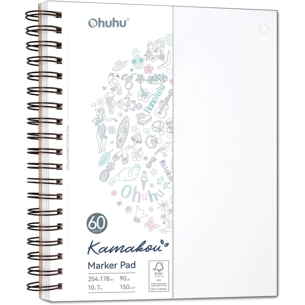 image:imageOhuhu DoubleSided Marker Pad Art Sketchbook Bleedproof 63x63 Small Square Paper Size 90 LB150 GSM Smooth Drawing Paper 60 Sheets120 Pages Hardcover Sketching Book for Alcohol Markers7 x 10