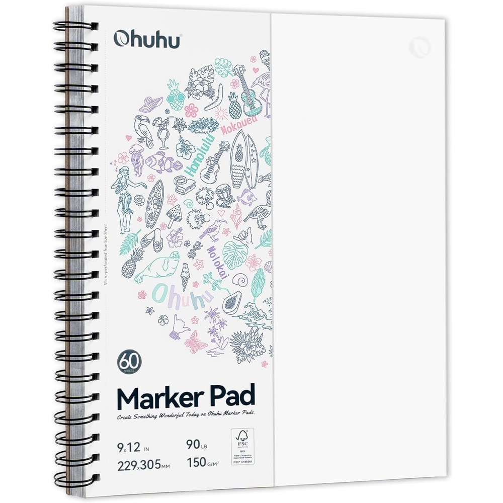 image:imageOhuhu DoubleSided Marker Pad Art Sketchbook Bleedproof 63x63 Small Square Paper Size 90 LB150 GSM Smooth Drawing Paper 60 Sheets120 Pages Hardcover Sketching Book for Alcohol Markers9 x 12